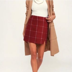 Lulu’s Plaid Wine Red Mini Skirt XS